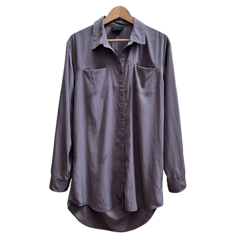 Gestuz Gray Shine Long Sleeve Button Down Tunic Blouse US Size 10 Timeless - Picture 2 of 10